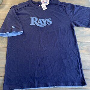 Rare Vintage Majestic Tampa Bay Rays MLB Two-Toned Embroidered T-Shirt XL (U7)